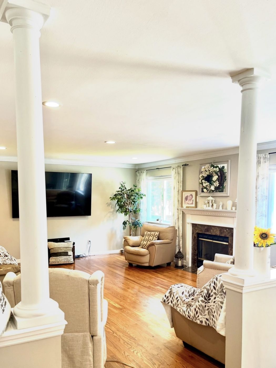 Grand Den with gas fireplace